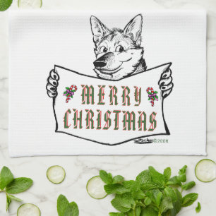 Christmas Dog: Merry Christmas! Tea Towel