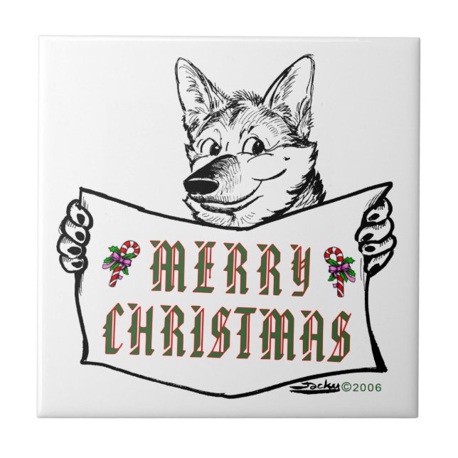 Christmas Dog:  Merry Christmas! Tile (Front)
