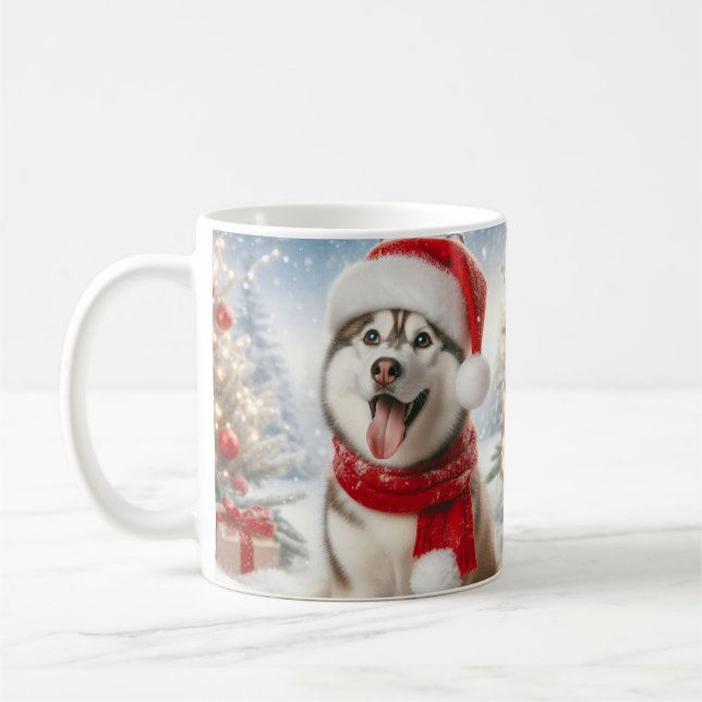 Christmas Dog Mug – Cute Pup with Santa Hat (Left)