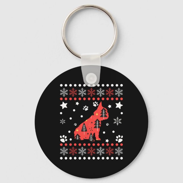 Christmas Dog Pattern French Bulldog Owner 1  Key Ring (Front)