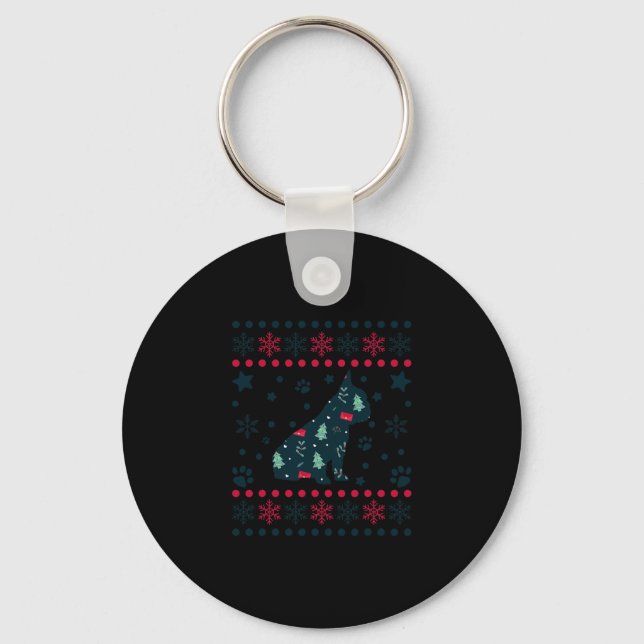 Christmas Dog Pattern French Bulldog Owner  Key Ring (Front)