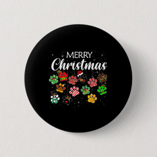 Christmas Dog Paw Print Buffalo Plaid Ugly Xmas 6 Cm Round Badge