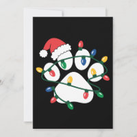 Christmas Dog Paw Print Santa Hat Lights Xmas Pet