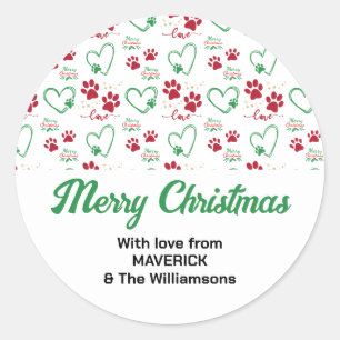 Christmas DOG PAW PRINTS Personalised Family Classic Round Sticker
