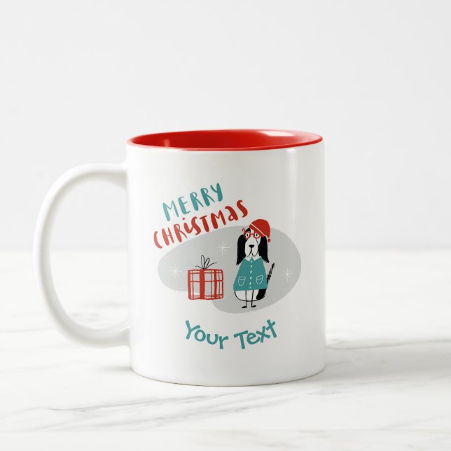 Christmas Dog Personalised Two-Tone Coffee Mug (Left)