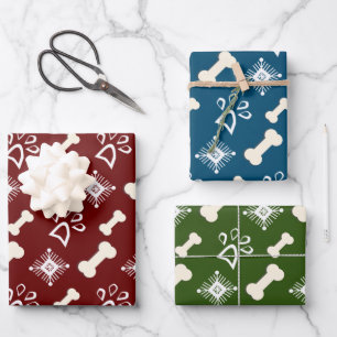 Christmas Dog Pet Bone Snowflake Pattern  Wrapping Paper Sheet