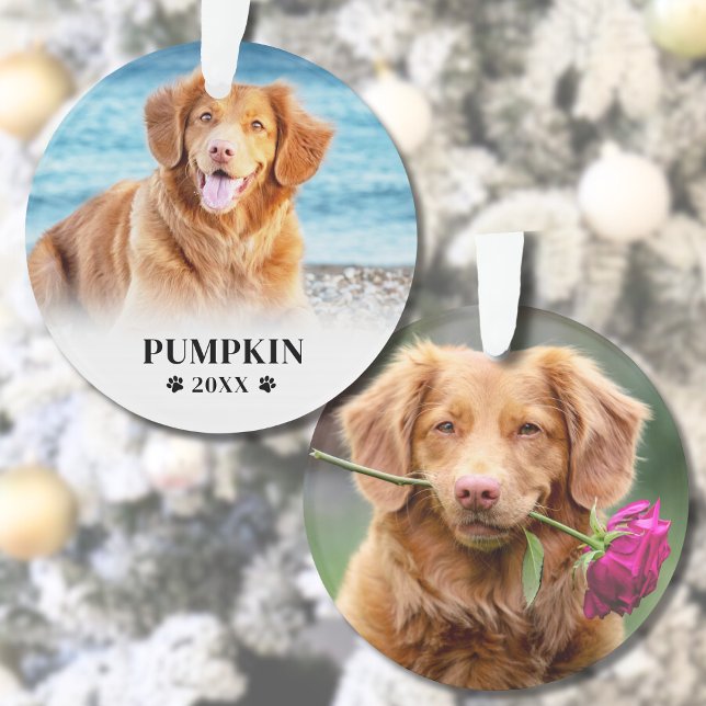 Christmas Dog Pet Photo Ornament (Paw Print Christmas Dog Name Pet Photo Ornament )