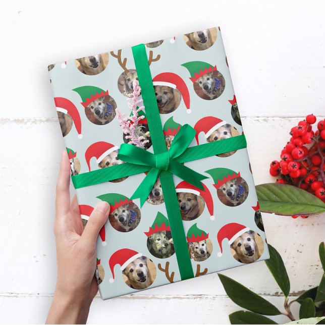 Christmas Dog Photo Gift Wrap (Christmas gift wrap featuring six windows for your photos to make your pets wear Santa and elf hats)