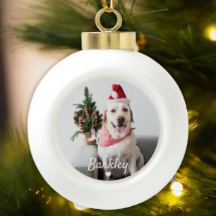Christmas Dog Photo Minimal Modern  Ceramic Ball Christmas Ornament