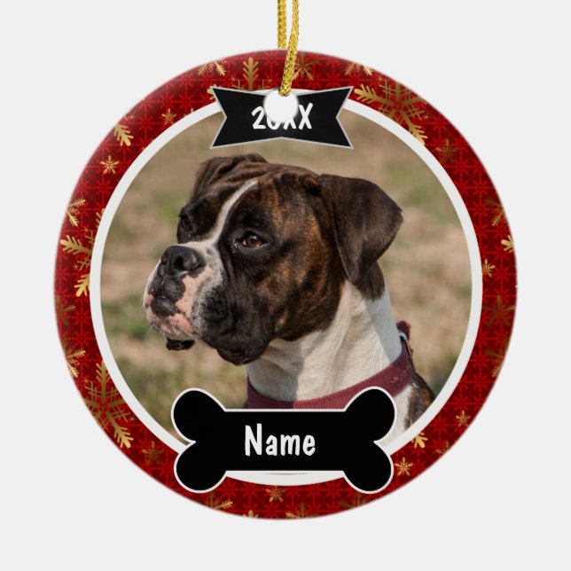 Christmas Dog Photo Ornament in Red (Front)