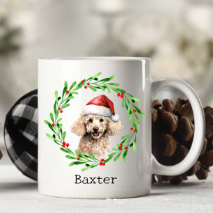 Christmas Dog Poodle Santa Hat Holiday Coffee Mug