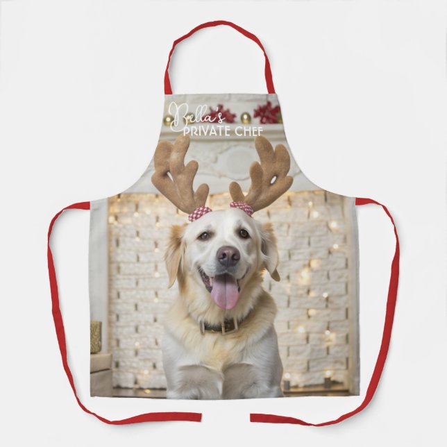 Christmas Dog Private Chef Custom Photo Name Apron (Front)
