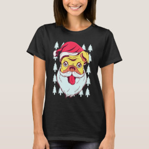 Christmas Dog Pug With Santa Hat And White Beard T-Shirt