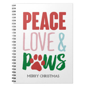 Christmas Dog Puns Santa Dogs Peace Love and Paws Notebook