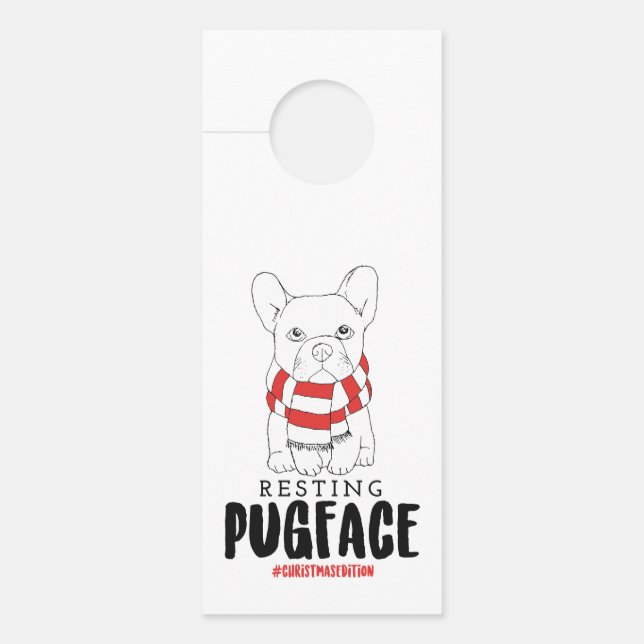 Christmas Dog Puns Santa Dogs Resting Pug Face Door Hanger (Front)