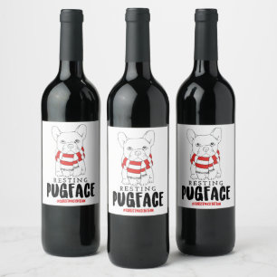 Christmas Dog Puns Santa Dogs Resting Pug Face Wine Label