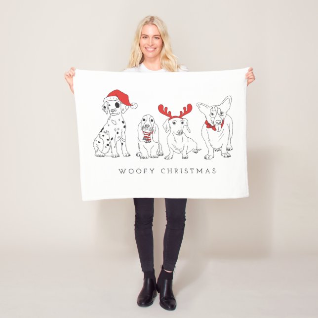 Christmas Dog Puns Santa Dogs Woofy Christmas Fleece Blanket (In Situ)