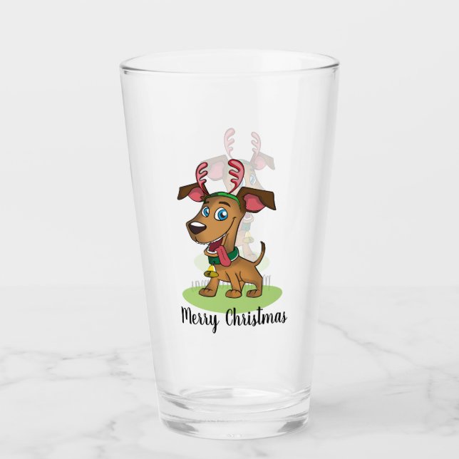 Christmas Dog Reindeer Glass Cup (Front)