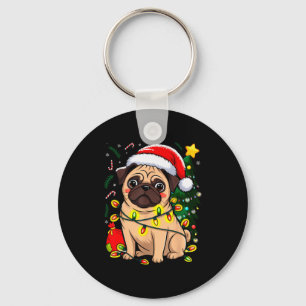 Christmas Dog Santa Clause Pug Puppy X-mas Key Ring