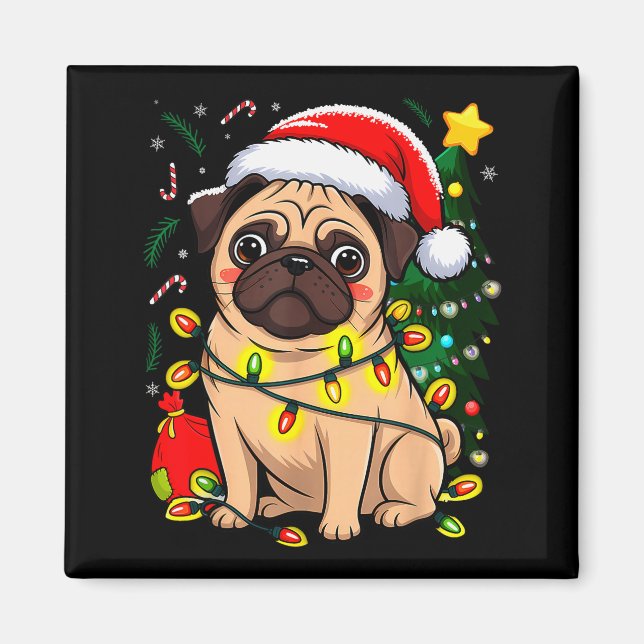 Christmas Dog Santa Clause Pug Puppy X-mas  Magnet (Front)