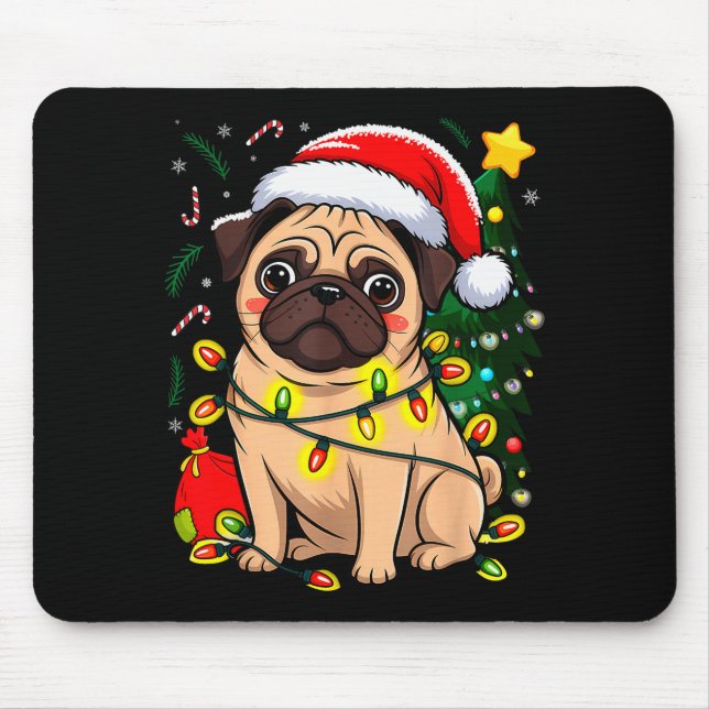 Christmas Dog Santa Clause Pug Puppy X-mas  Mouse Pad (Front)