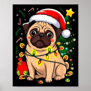 Christmas Dog Santa Clause Pug Puppy X-mas  Poster