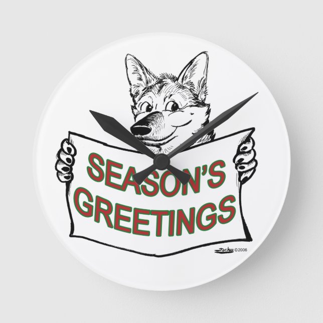 Christmas Dog:  Season's Greetings! Round Clock (Front)