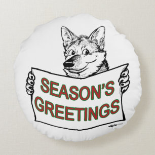 Christmas Dog: Season's Greetings! Round Cushion