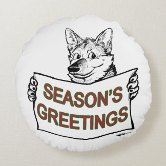 Christmas Dog: Season's Greetings! Round Cushion