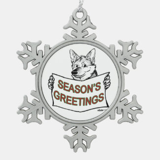 Christmas Dog: Season's Greetings! Snowflake Pewter Christmas Ornament
