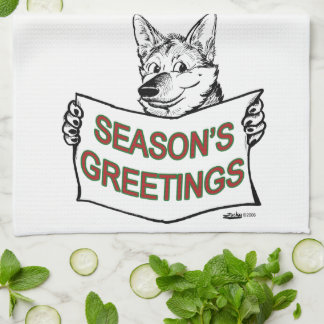 Christmas Dog: Season's Greetings! Tea Towel