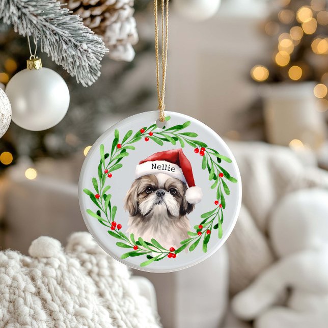 Christmas Dog Shih Tzu Santa Holidays Pet Ceramic Tree Decoration (Creator Uploaded)