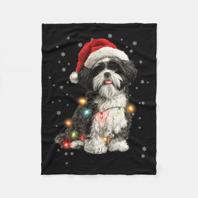 Christmas Dog Shih Tzu Santa Xmas Women Men Kids  Fleece Blanket (Front)