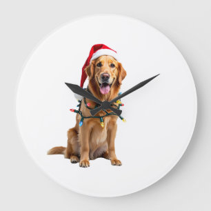 Christmas Dog Shirt, Christmas Golden retriever Pa Large Clock
