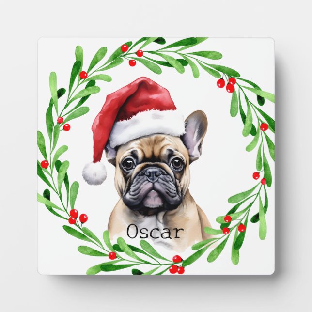 Christmas Dog Tan Frenchie French Bulldog Pet Plaque (Front)