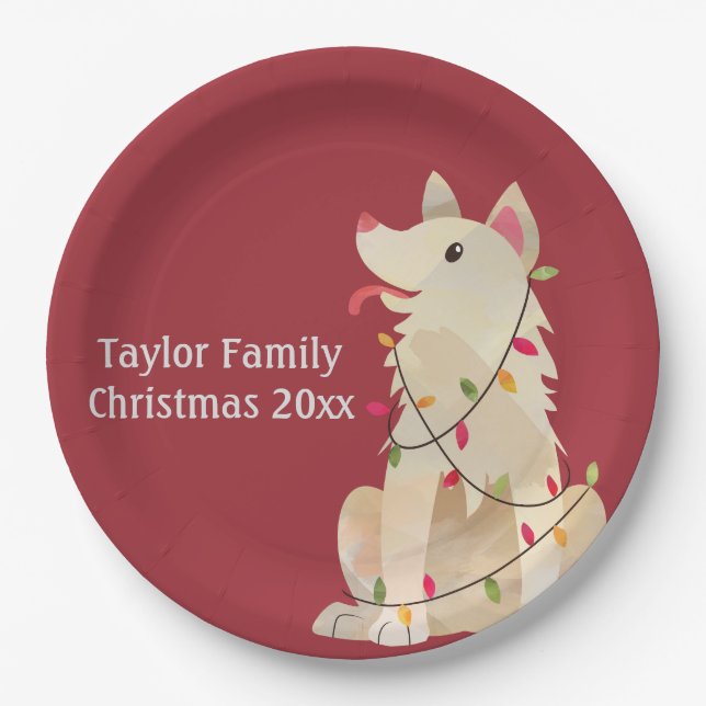 Christmas Dog Tangles Customisable Paper Plate (Front)