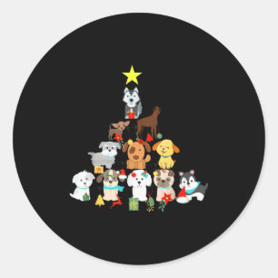 Christmas Dog Tree Cute Funny Puppy Dogs Xmas Tee Classic Round Sticker