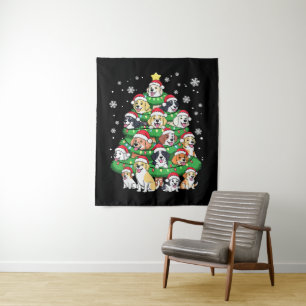 Christmas Dog Tree - Cute Merry Xmas Puppies Tapestry