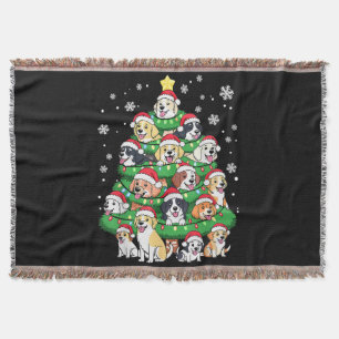 Christmas Dog Tree - Cute Merry Xmas Puppies Throw Blanket