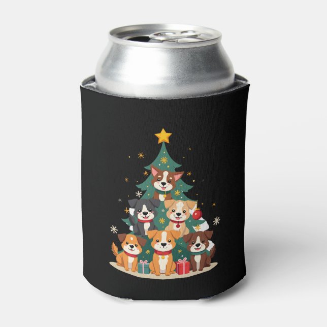 Christmas Dog Tree T-Shirt Cute Funny Puppy Dogs X Can Cooler (Can Front)