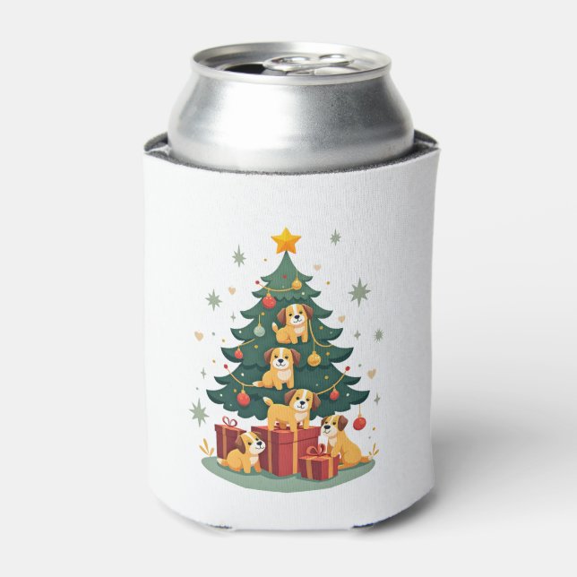 Christmas Dog Tree T-Shirt Cute Funny Puppy Dogs X Can Cooler (Can Front)