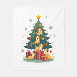 Christmas Dog Tree T-Shirt Cute Funny Puppy Dogs X Fleece Blanket