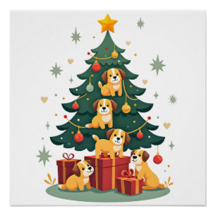 Christmas Dog Tree T-Shirt Cute Funny Puppy Dogs X Poster