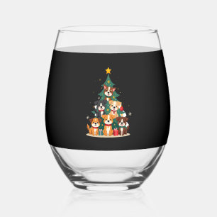 Christmas Dog Tree T-Shirt Cute Funny Puppy Dogs X Stemless Wine Glass