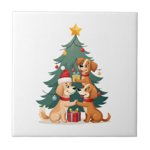 Christmas Dog Tree T-Shirt Cute Funny Puppy Dogs X Tile
