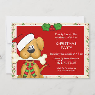 Christmas Dog with Bone Christmas Party Invitation
