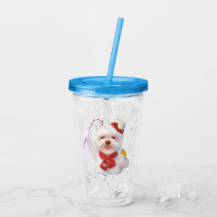 Christmas Dog with Candy Cane Acrylic Tumbler