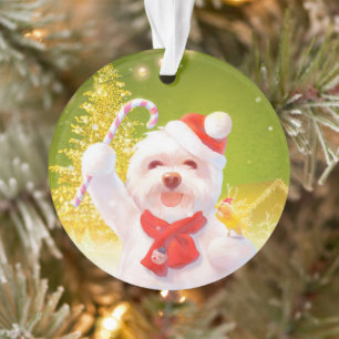 Christmas Dog with Candy Cane Ornament