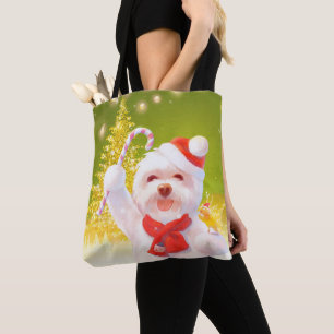 Christmas Dog with Candy Cane Tote Bag