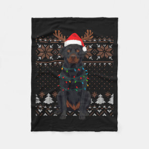 Christmas Dog With Hat And Lights - Funny Holiday  Fleece Blanket